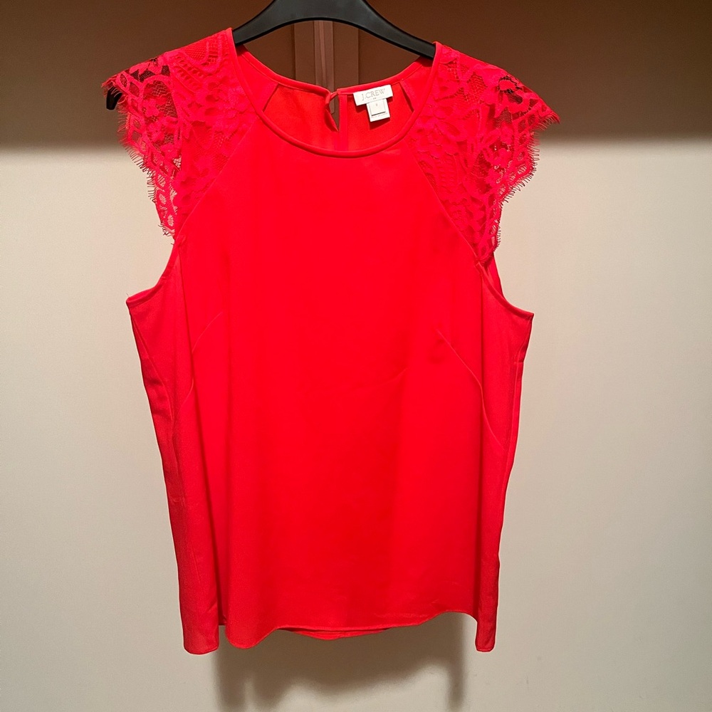 J. Crew Red Ruffled Blouse with Cap Sleeves